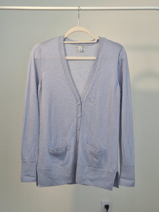 Halogen Sweaters - Halogen Cardigan Women S Light Blue 100% Merino Wool Button Front Pockets